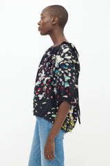 Chloé Black & Multicolour Silk Fringe Polka Dot Top