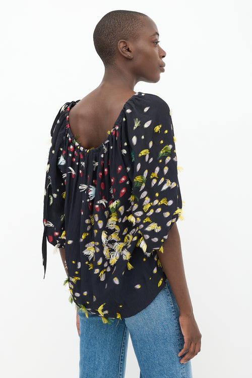 Chloé Black & Multicolour Silk Fringe Polka Dot Top