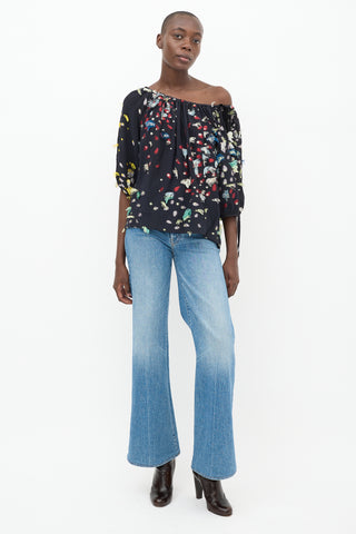 Chloé Black & Multicolour Silk Fringe Polka Dot Top