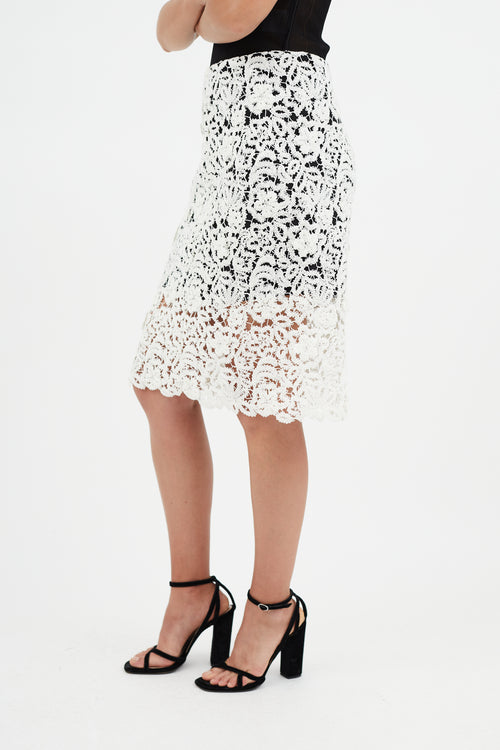 Chloé Black & White Crocheted Lace Skirt