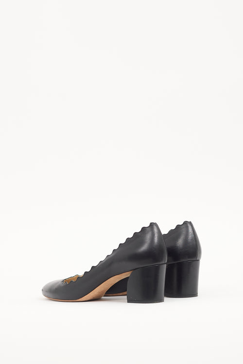 Chloé Black Leather Scallop Pump