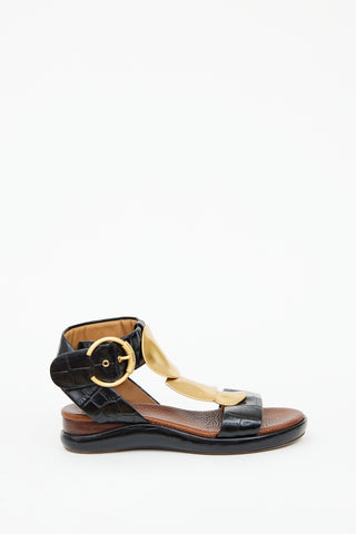 Chloé Black & Gold Leather Wanda Sandal