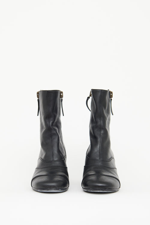 Chloé Black Leather Short Zip High Heel Boot
