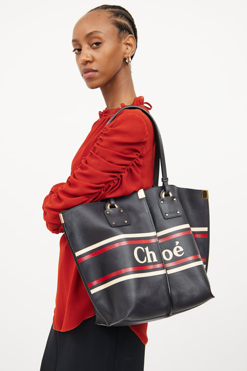 Chloé Navy Calfskin Medium Vick Tote Bag