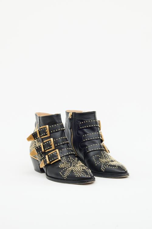Chloé Black & Gold Susanna Studded Boots