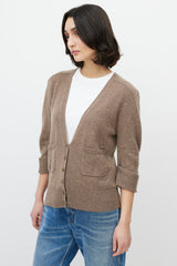 Chloé Brown Cashmere Three Quarter Sleeve Cardigan