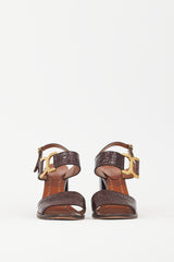 Chloé Brown Embossed Leather & Gold Buckle Sandal