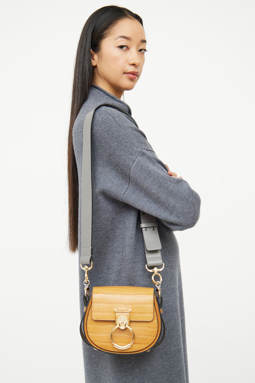 Chloé Brown & Grey Embossed Tess Crossbody Bag