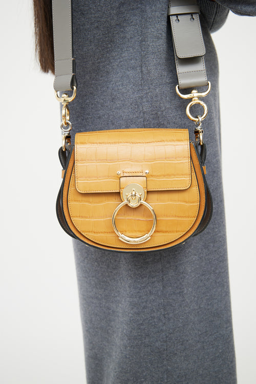 Chloé Brown & Grey Embossed Tess Crossbody Bag