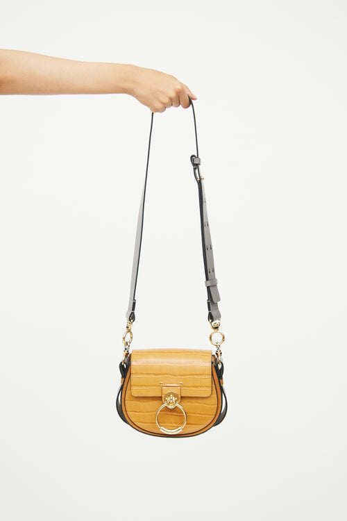 Chloé Brown & Grey Embossed Tess Crossbody Bag