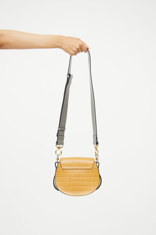 Chloé Brown & Grey Embossed Tess Crossbody Bag