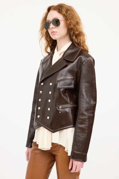 Brown Leather Cropped Moto Jacket