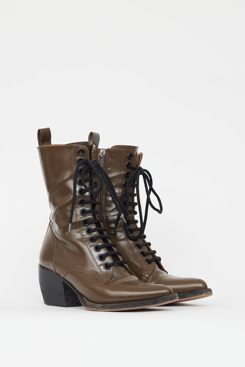 Chloé Brown Leather Pointed Toe Lace Boot