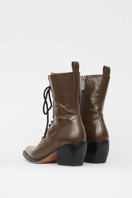 Chloé Brown Leather Pointed Toe Lace Boot