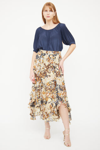 Chloé Beige Multi Coloured Silk Long Skirt