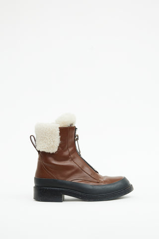 Chloé Brown Sherpa Zip Ankle Boot