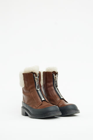 Chloé Brown Sherpa Zip Ankle Boot