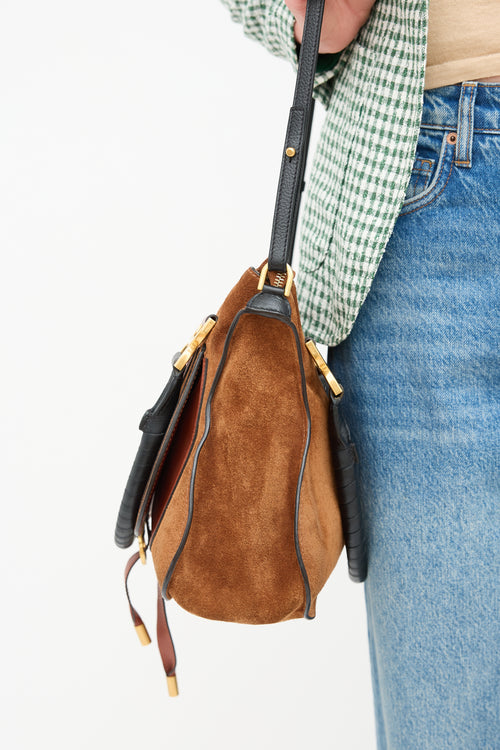 Chloé Brown Suede & Black Leather Marcie Top Handle Bag