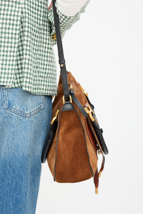 Chloé Brown Suede & Black Leather Marcie Top Handle Bag