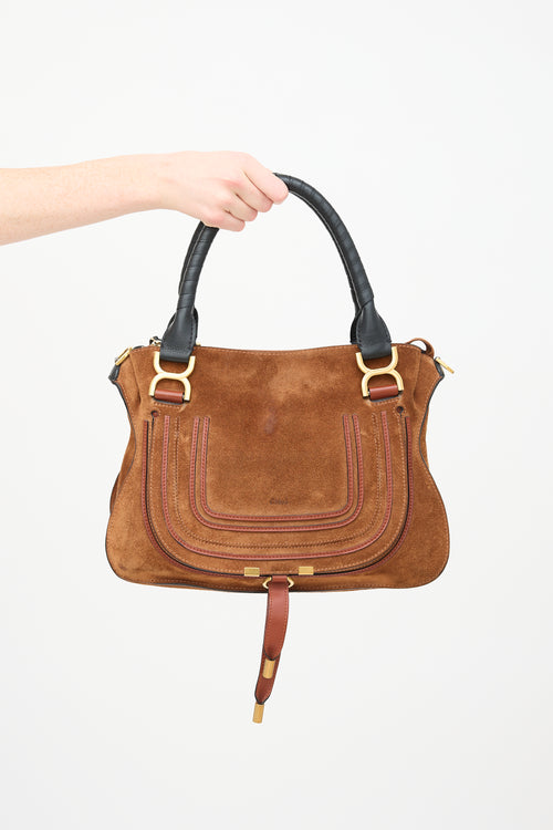 Chloé Brown Suede & Black Leather Marcie Top Handle Bag