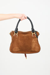 Chloé Brown Suede & Black Leather Marcie Top Handle Bag