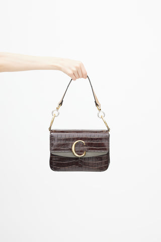 Chloé Brown Textured Small C Double Carry Crossbody Bag