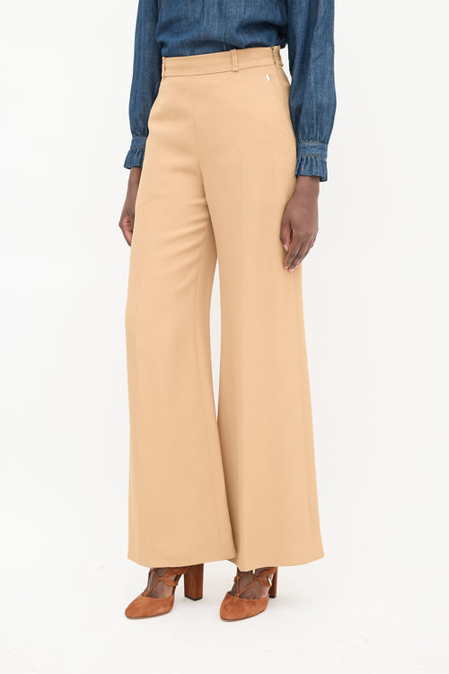 Chloé Brown Wide Leg Pleated Trouser