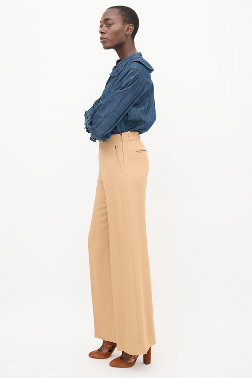 Chloé Brown Wide Leg Pleated Trouser