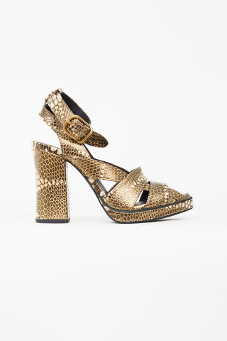 Chloé Brown & Cream Textured Leather Daisy Heel