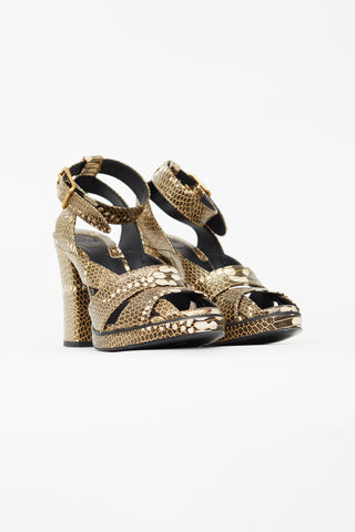 Chloé Brown & Cream Textured Leather Daisy Heel