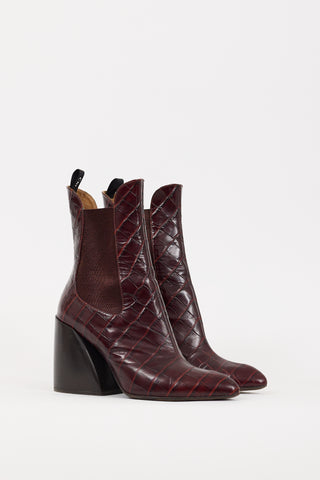 Chloé Burgundy Embossed Leather Chelsea Boot