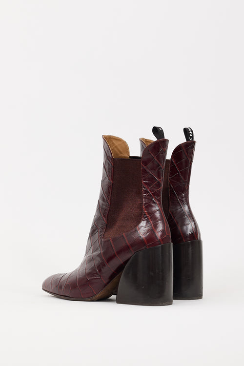 Chloé Burgundy Embossed Leather Chelsea Boot