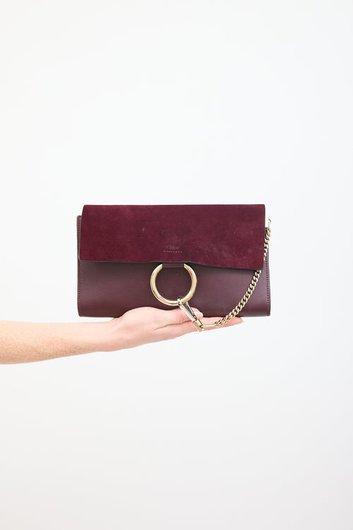 Chloé Burgundy Leather & Suede Faye Clutch