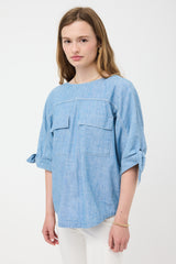 Chloé Chambray Patch Pocket Blouse