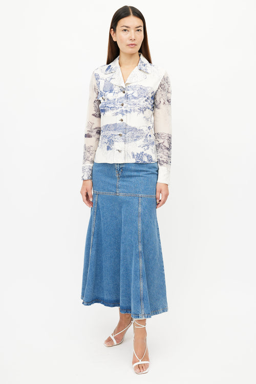 Chloé Cream & Navy Silk Toile De Jouy Print Shirt