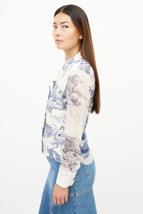 Chloé Cream & Navy Silk Toile De Jouy Print Shirt