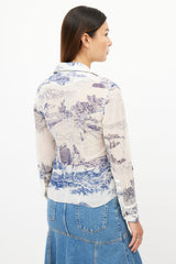 Chloé Cream & Navy Silk Toile De Jouy Print Shirt