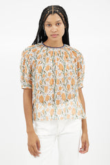 Chloé Cream & Orange Floral Sheer Blouse