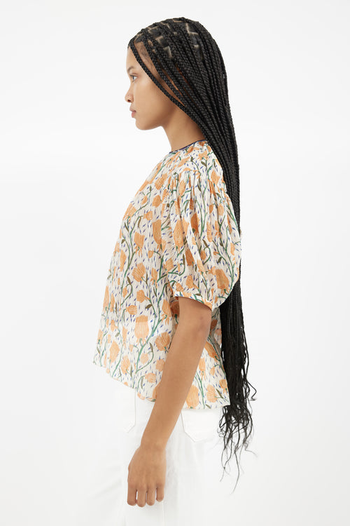 Chloé Cream & Orange Floral Sheer Blouse