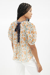 Chloé Cream & Orange Floral Sheer Blouse