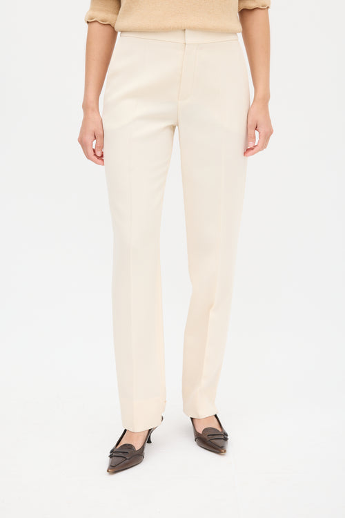 Chloé Cream Uneven Hem Tapered Trouser