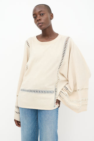 Chloé Cream Wool Knit Eyelet Sweater