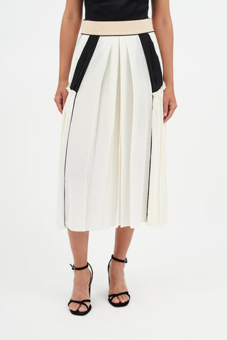 Chloé Cream & Multicolour Pleated Silk Skirt