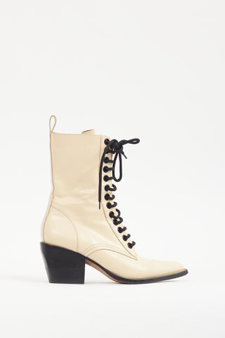Chloé Cream & Black Leather Lace Up Rylee Boot