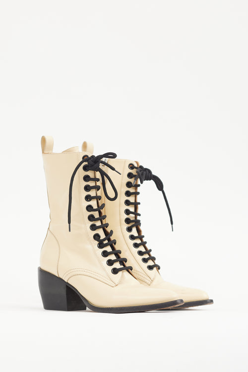 Chloé Cream & Black Leather Lace Up Rylee Boot
