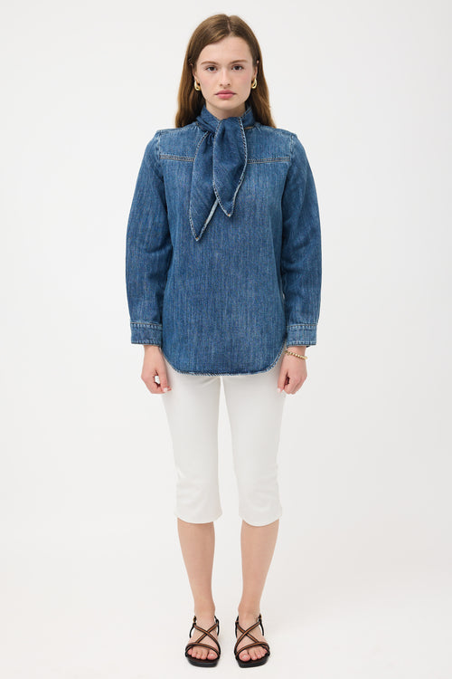 Chloé Denim Tie Collar Blouse