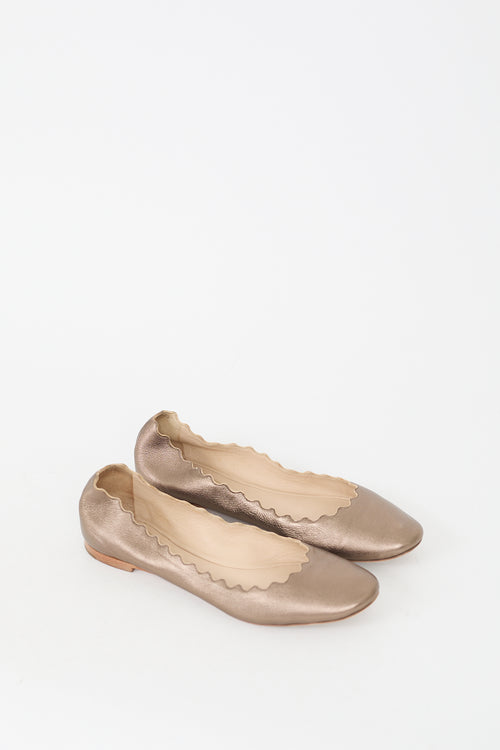 Chloé Gold Leather Scalloped Flat