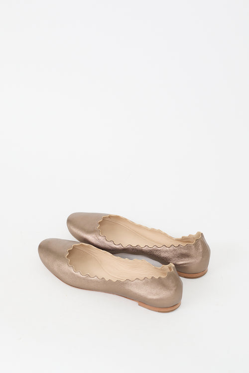 Chloé Gold Leather Scalloped Flat