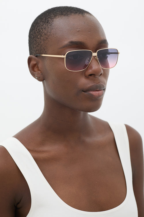 Chloé Gold & Multicolour 49S Rectangular Sunglasses