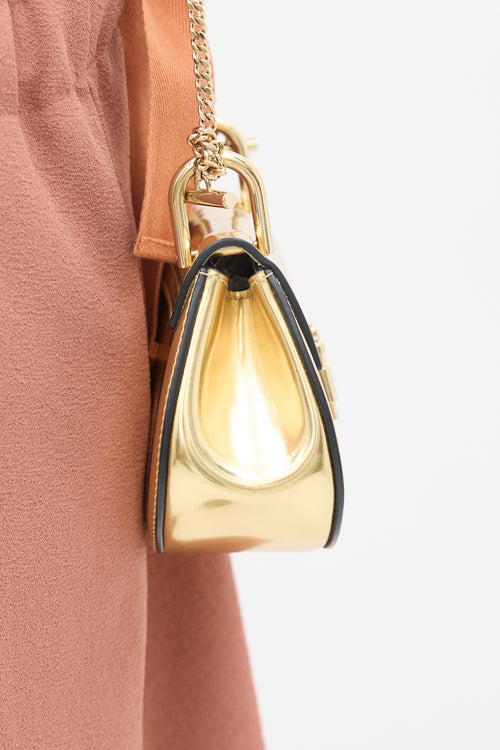 Chloé Gold Patent Leather Drew Nano Bag